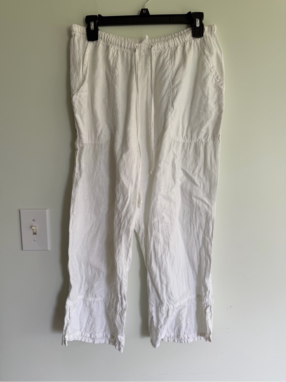 Vintage Match Point Casual White Drawstring Linen Pants Natural Fibers Neutral